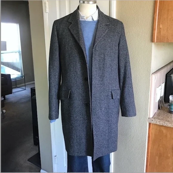 THEORY Mens Herringbone Wool-Blend 3/4 Length Topcoat EUC/sz M